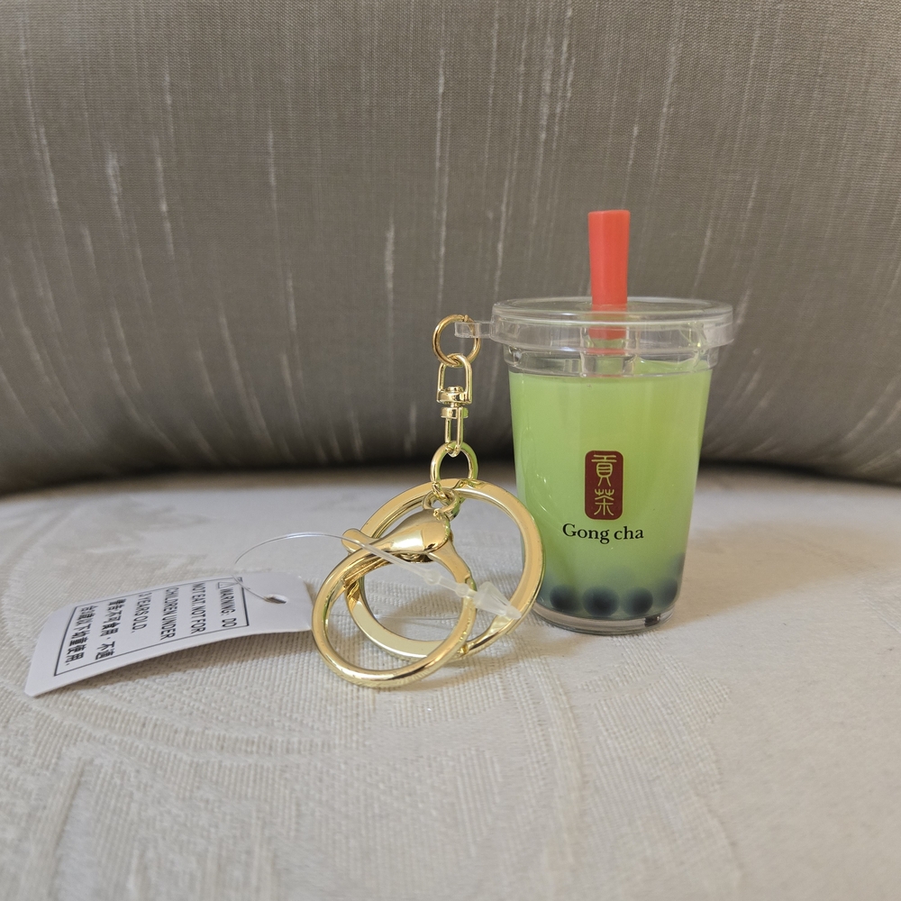 Gong Cha "Bubble Tea" Keychain with Lobster Claw & Ring, Green